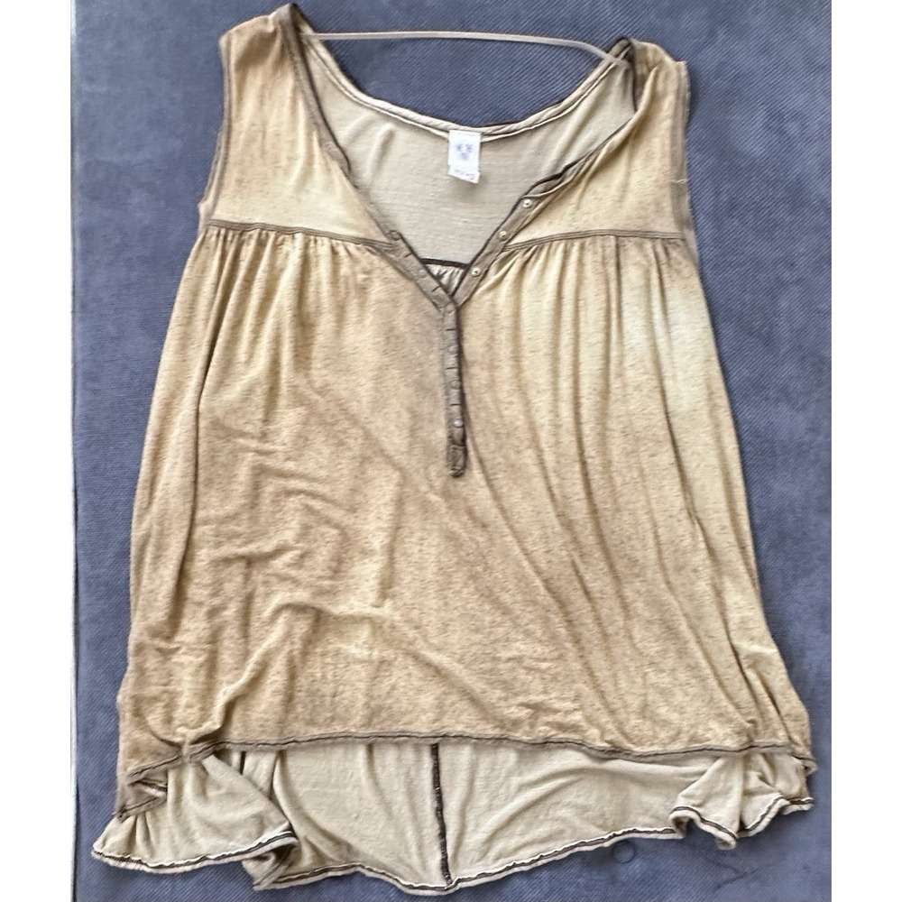 We The Free People Hudson Henley Tank Top Distressed Raw Hem Green Large - Picture 4 of 10